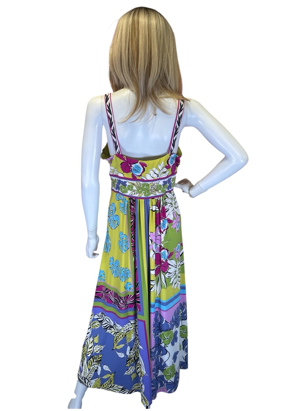 Maggy London Chartreuse and Purple Floral Stripe Maxi Dress - Picture 5 of 11
